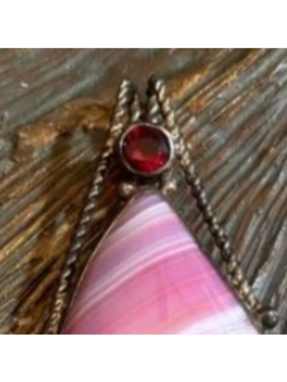 Pink Agate Pendant Red Rhinestone Gold Tone Statement Necklace Vintage - Picture 5 of 8